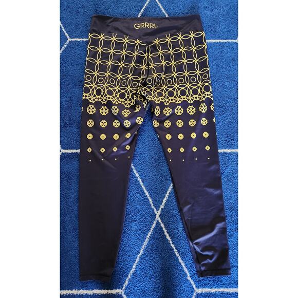 Grrrl Women's Geometric Shape Yellow & Blue Workout Leggings 47-54 XXL - Picture 2 of 8